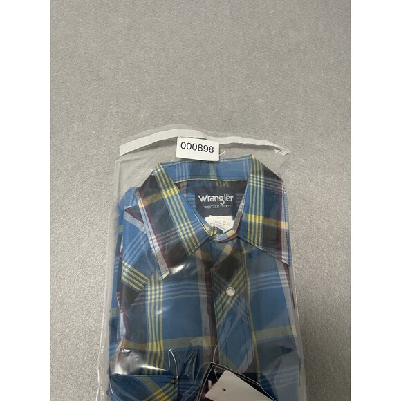 Wrangler Shirt Mens Medium Blue Western Tartan Plaid Pearl Snap Button Up NEW - Picture 11 of 11